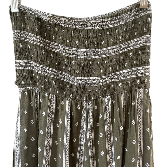 Lulus Raine Olive Green Print Strapless Jumpsuit Wide Leg Small Boho - Picture 5 of 8